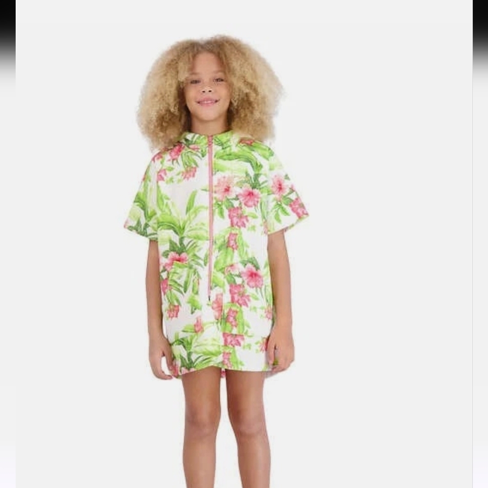 Tommy Bahama Pink and Green Zip-Up Swimming Cover Up Size 7-12.